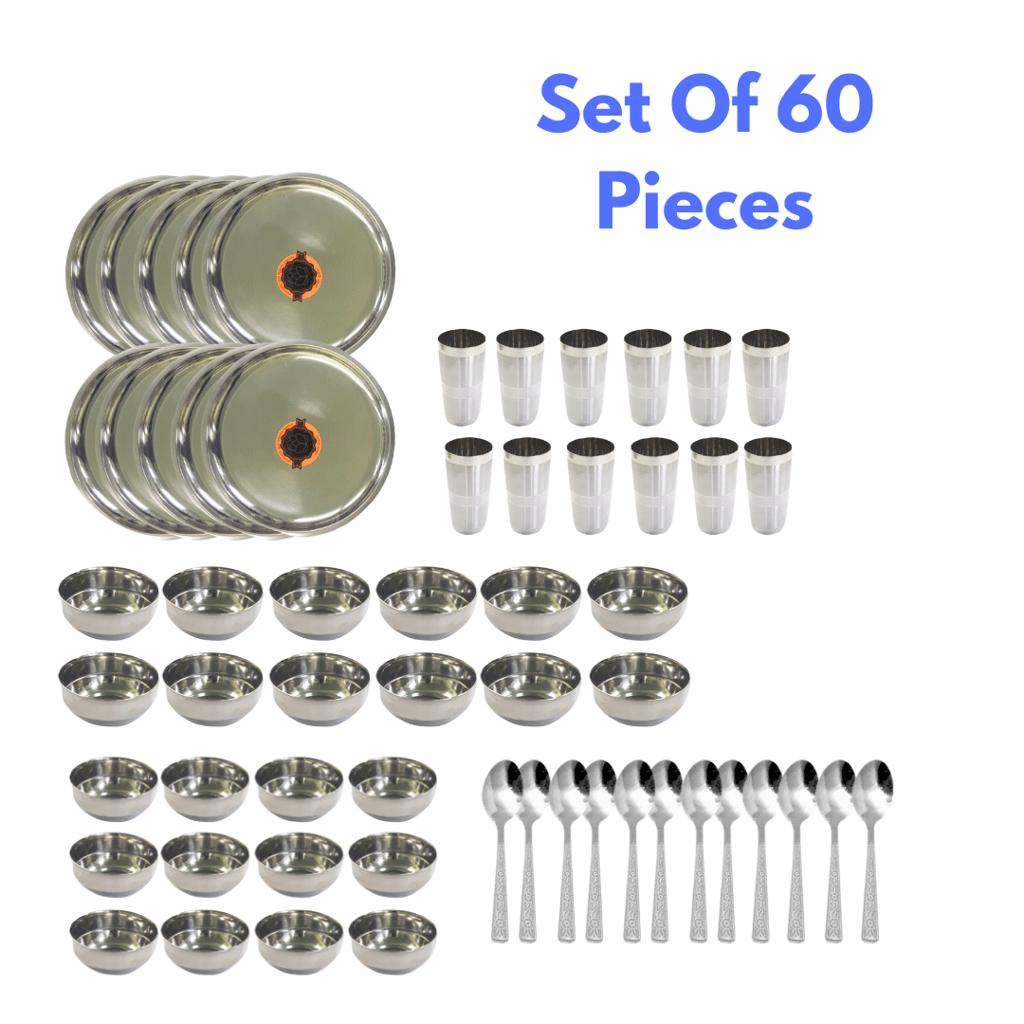 SHINI LIFESTYLE Stainless Steel Dinner Set of 60Pc|Kitchen Set for Home/ Heavy Gauge