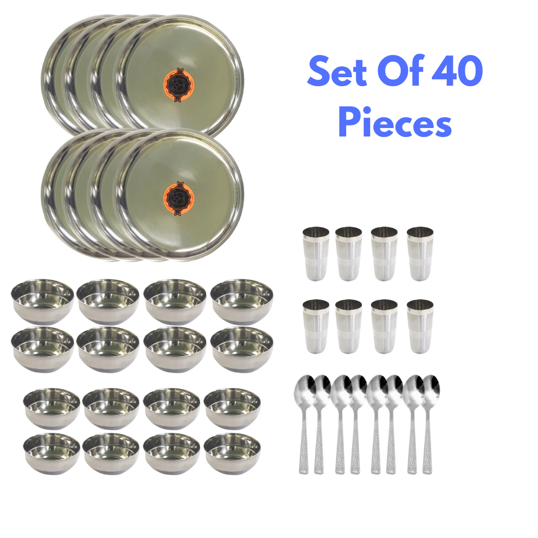 SHINI LIFESTYLE Stainless Steel Dinner Set of 40Pc|Kitchen Set for Home | Heavy Gauge |