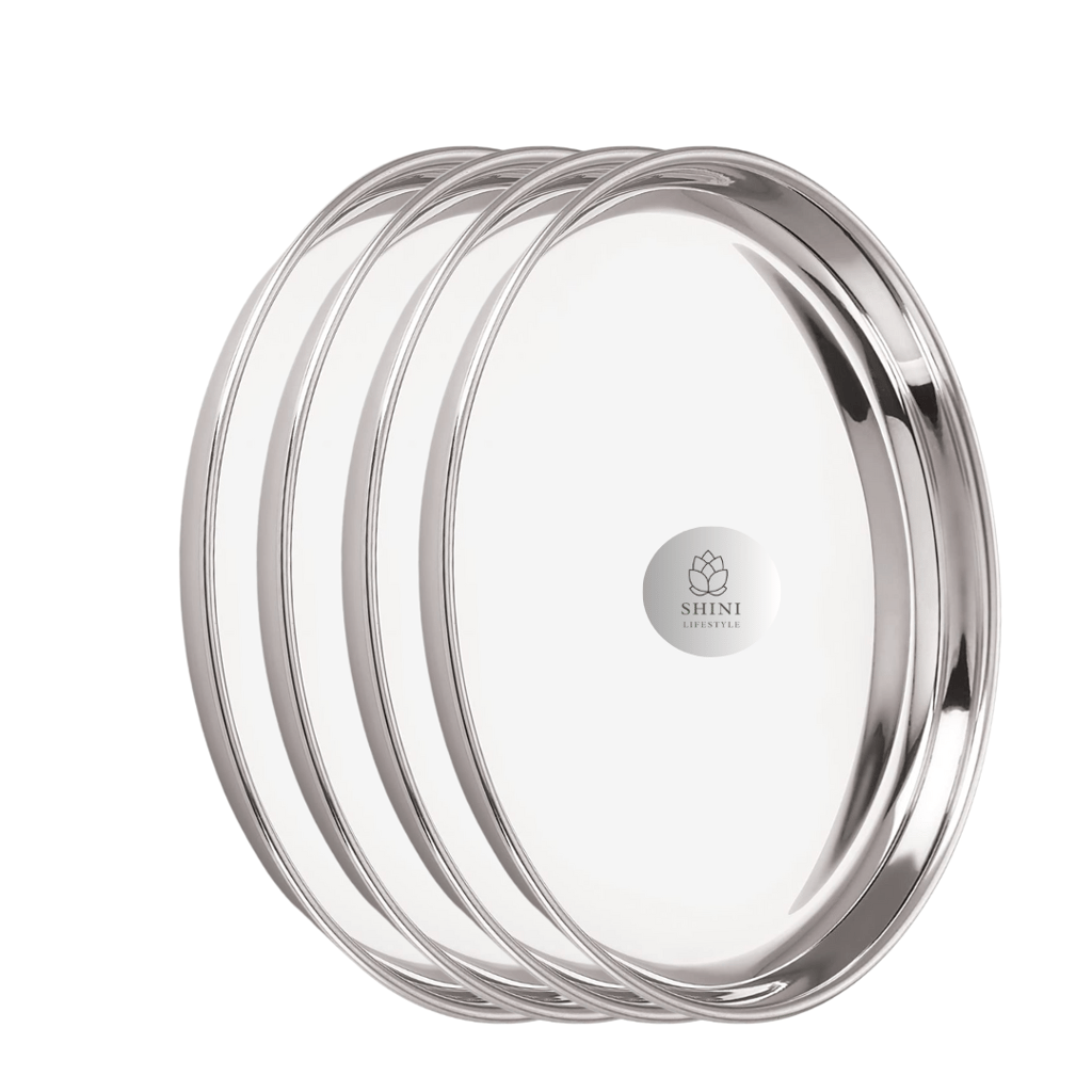 SHINI LIFESTYLE High Gloss Mirror Finish Bhojan Thali Set, Dinner Plates, Lunch Plate(Dia-30cm, 4Pc)