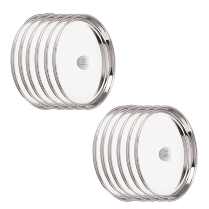 SHINI LIFESTYLE High Gloss Mirror Finish Bhojan Thali Set, Dinner Plates, Lunch Plate(Dia-30cm, 12Pc)