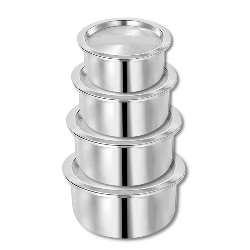 SHINI LIFESTYLE Aluminium Bhagona, Patila, Tope, Pateli, Tapeli, Cookware tope, Milk Tope Set 5 L, 4.5 L, 4 L, 3 L capacity 26 cm, 24 cm, 23 cm, 21 cm diameter