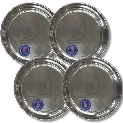 SHINI LIFESTYLE Stainless Steel Plate, khumcha Thali, Floral design, dinner plate 4pc