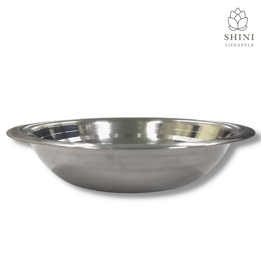 SHINI LIFESTYLE Premium Quality Stainless Steel Atta Parat / Basin, Mixing Serving Bowl for Home Kitchen (Steel, Pack of 1)