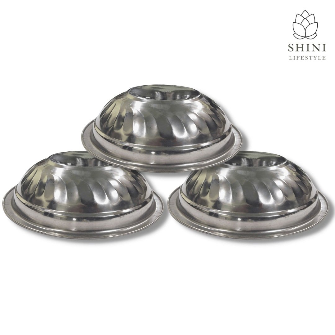 SHINI LIFESTYLE Stainless Steel Mixing Bowl Storage Bowl Fruit Bowl Serving Stainless Steel Pasta Bowl 26cm (Steel, Pack of 3)