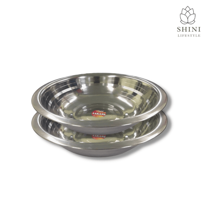 SHINI LIFESTYLE Premium Quality Stainless Steel Atta Parat / Basin, Mixing Serving Bowl for Home Kitchen (Steel, Pack of 2)