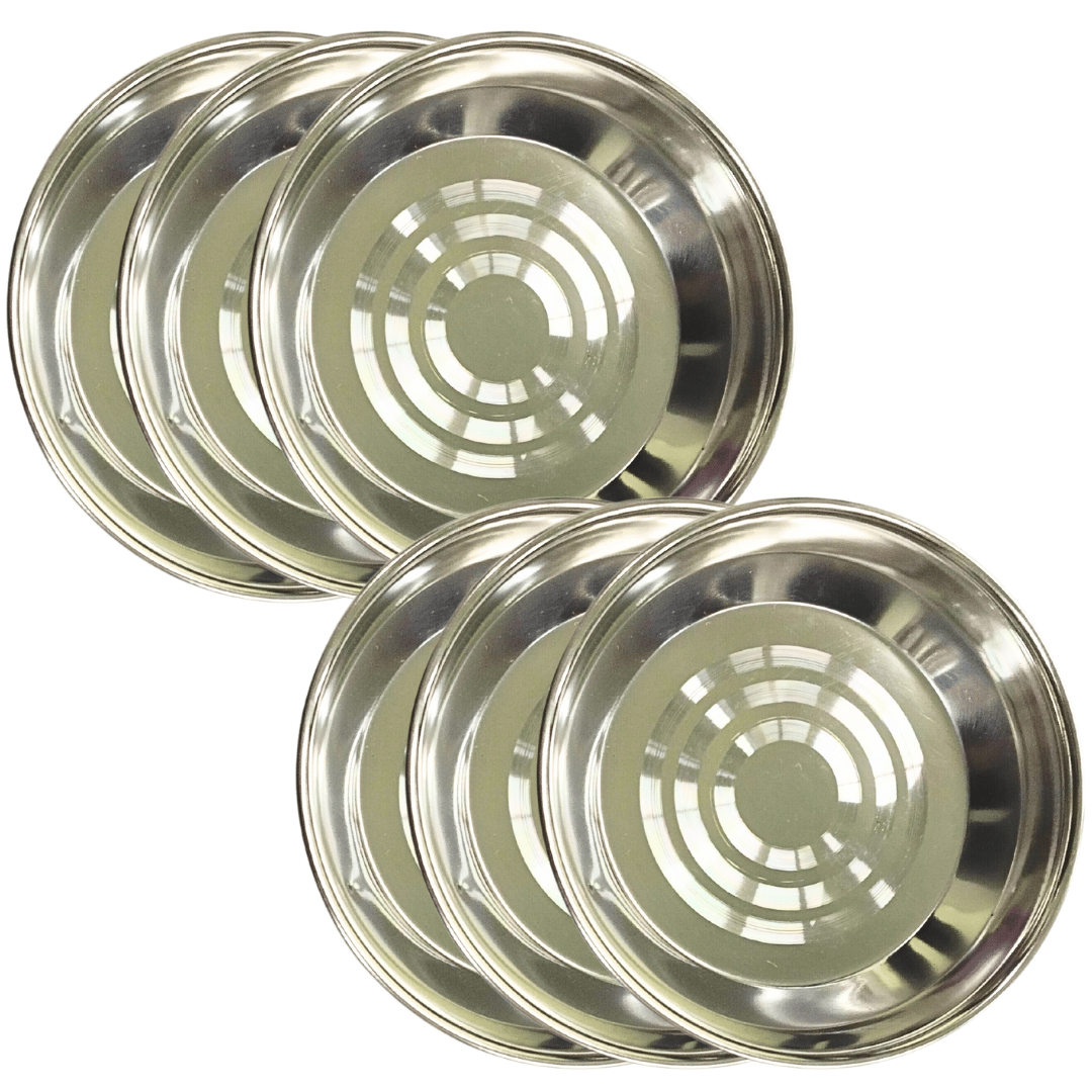 Stainless Steel Laser Design Halwa Plate/Dessert Plate for Snacks/Dry Fruits/ Sweet/Halwa - Set of 6 - Dia-11cm