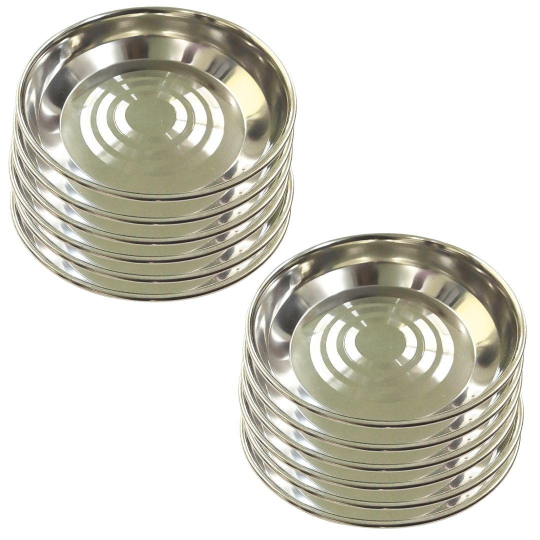 Stainless Steel Laser Design Halwa Plate/Dessert Plate for Snacks/Dry Fruits/ Sweet/Halwa - Set of 12 - Dia-11cm