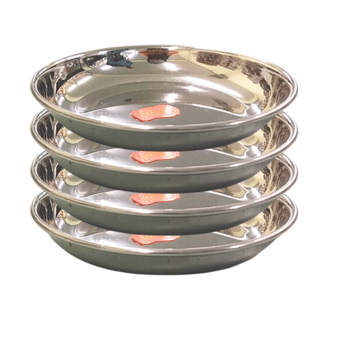 SHINI LIFESTYLE Stainless Steel Halwa Plate Dish/Small Halwa Plates/ Dessert Serving Plate/ breakfast plate (13 cm Dia, Set of 4)