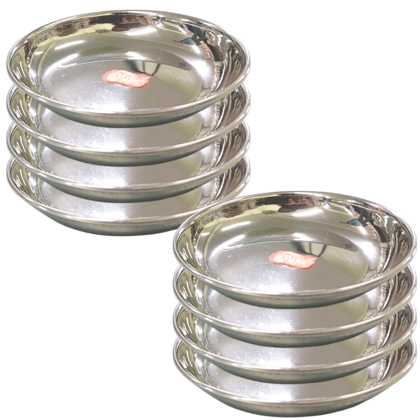 SHINI LIFESTYLE Stainless Steel Halwa Plate Dish/Small Halwa Plates/ Dessert Serving Plate, breakfast plate(13 cm Dia, Set of 8)