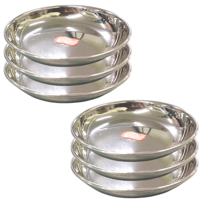SHINI LIFESTYLE Stainless Steel Halwa Plate Dish/Small Halwa Plates/ Dessert Serving Plate, breakfast plate (13 cm Dia, Set of 6)