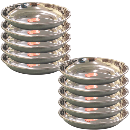 SHINI LIFESTYLE Stainless Steel Halwa Plate Dish/Small Halwa Plates/ Dessert Serving Plate, breakfast plate(13 cm Dia, Set of 10)