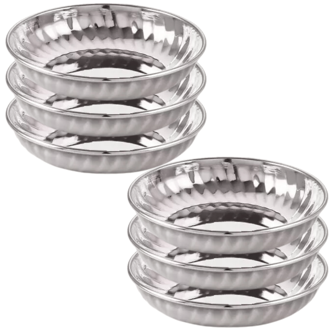 SHINI LIFESTYLE Steel Bowl Set, Bowl Set, Icecream Vati Katori Halwa Plate for Serving Dish Dinner-13 cm (Pack of 6)