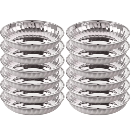 SHINI LIFESTYLE Steel Bowl Set, Bowl Set, Icecream Vati Katori Halwa Plate for Serving Dish Dinner-13 cm (Pack of 12)