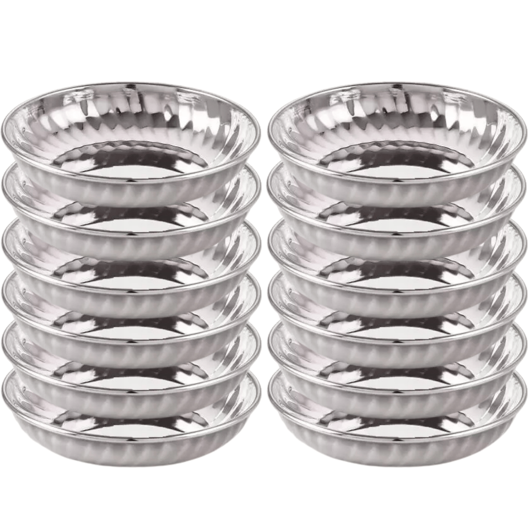 SHINI LIFESTYLE Steel Bowl Set, Bowl Set, Icecream Vati Katori Halwa Plate for Serving Dish Dinner-13 cm (Pack of 12)