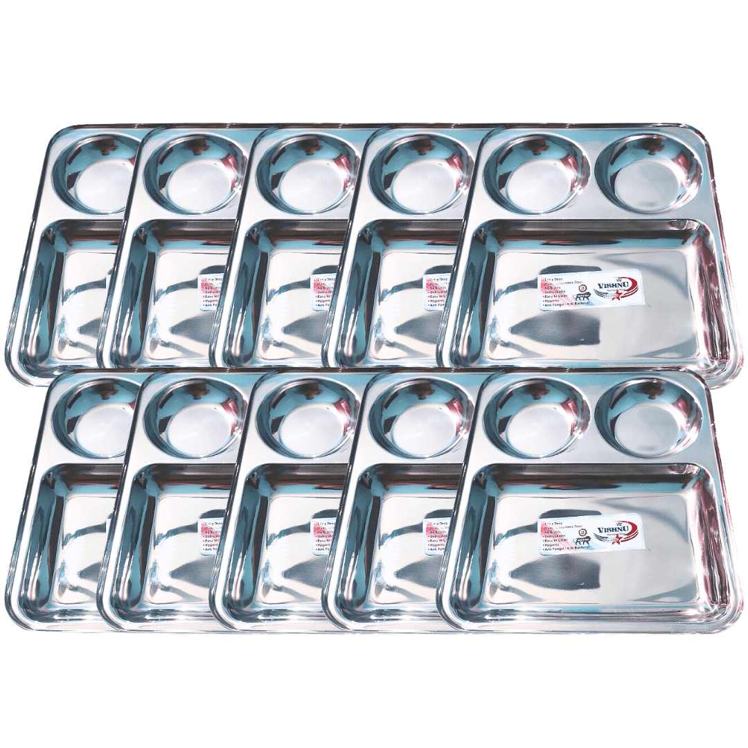 SHINI LIFESTYLE Premium Quality Stainless Steel Lunch Plate/Dinner Plates/Bhojan Thali Steel plate (10pc)
