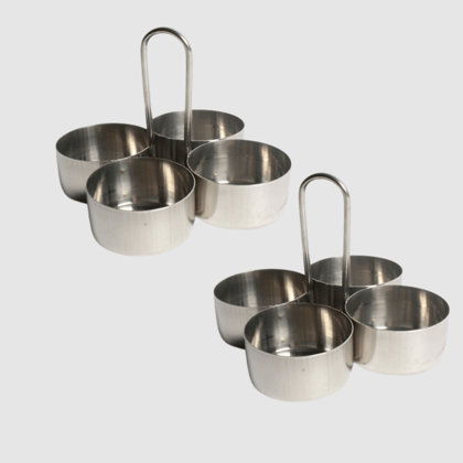 SHINI LIFESTYLE Stainless Steel Cokda,tilak bowl/Four Bowls Round (Chowmukh) Haldi Kumkum Sandal Rice Holder Steel (2Pc,Steel)