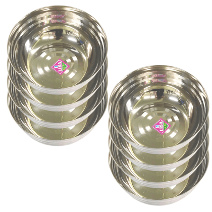 Stainless Steel Curry Bowl/Wati/Katori/Vati/Serving Dish/Vegetable Katori(Dia-15, 8Pc)