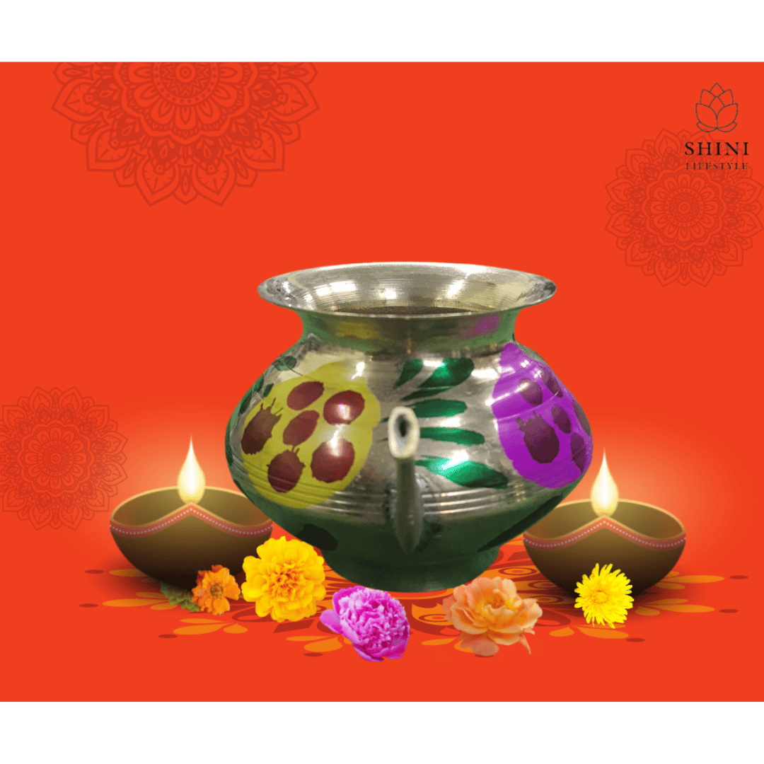 SHINI LIFESTYLE Handpainted Brass Karwa Lota, Karwa Kalash, Pooja Kalash, Pooja Lota, Garua Brass Kalash (Gold)