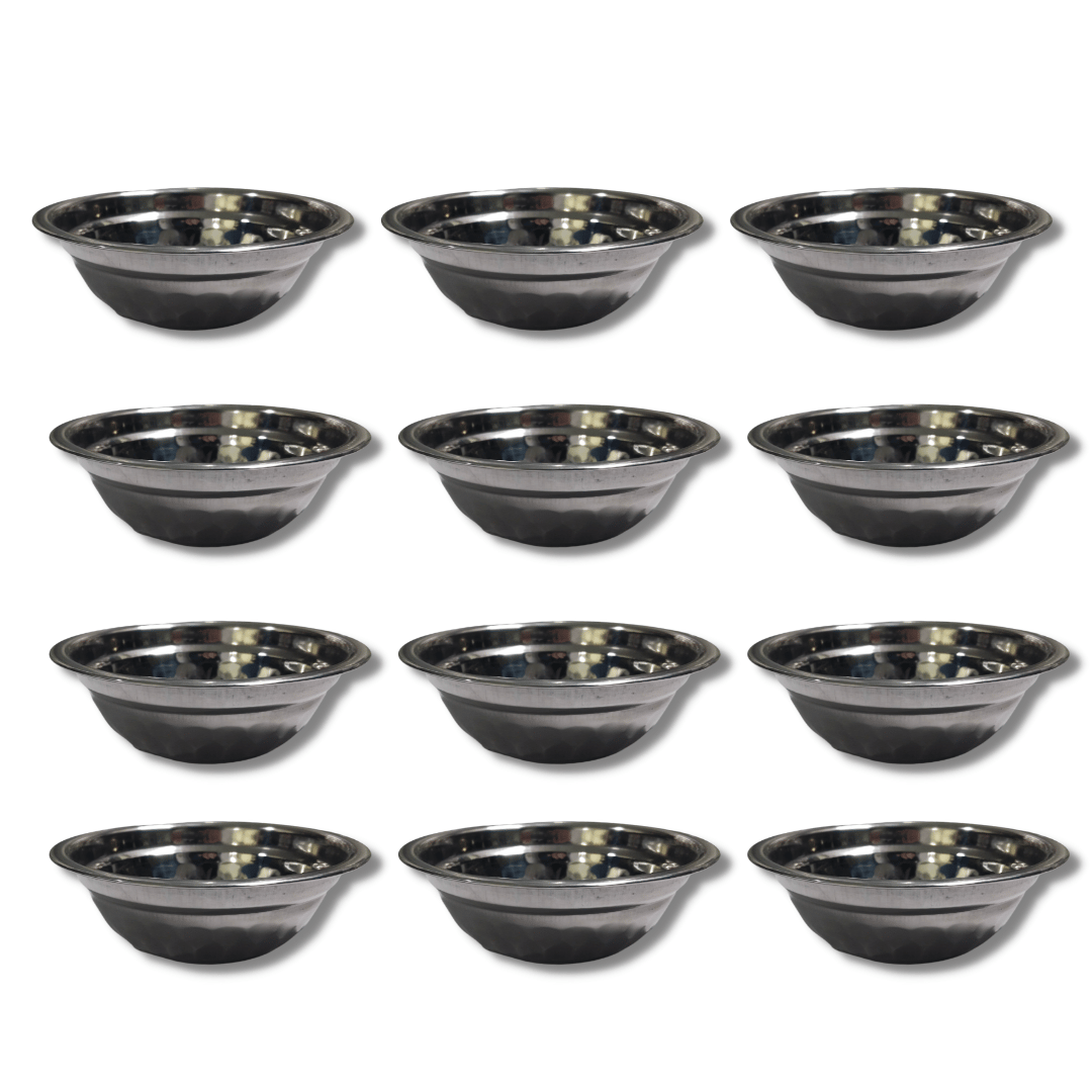 SHINI LIFESTYLE Katori, Vegetable Bowl, Dal Chawal Bowl, Katora, Designer katori, Stainless Steel Soup Bowl (Silver, Pack of 12)