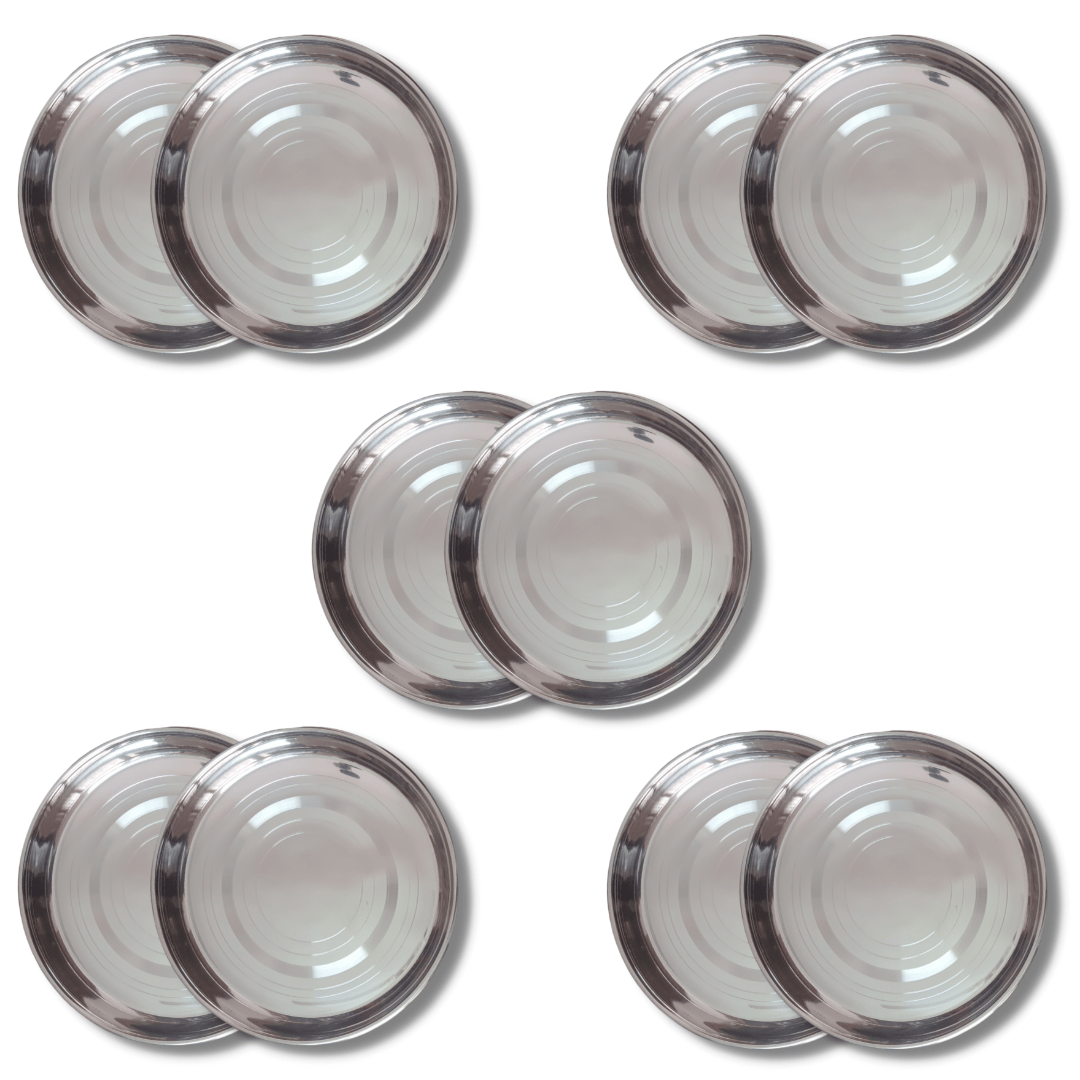SHINI LIFESTYLE Stainless Steel Plate, khumcha, Thali, laser design, mid size dinner plate 10pc