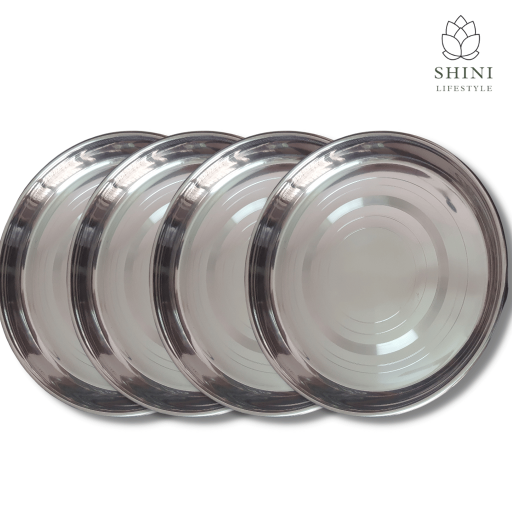 SHINI LIFESTYLE Stainless Steel Plate, khumcha Thali, laser design, dinner plate 4pc