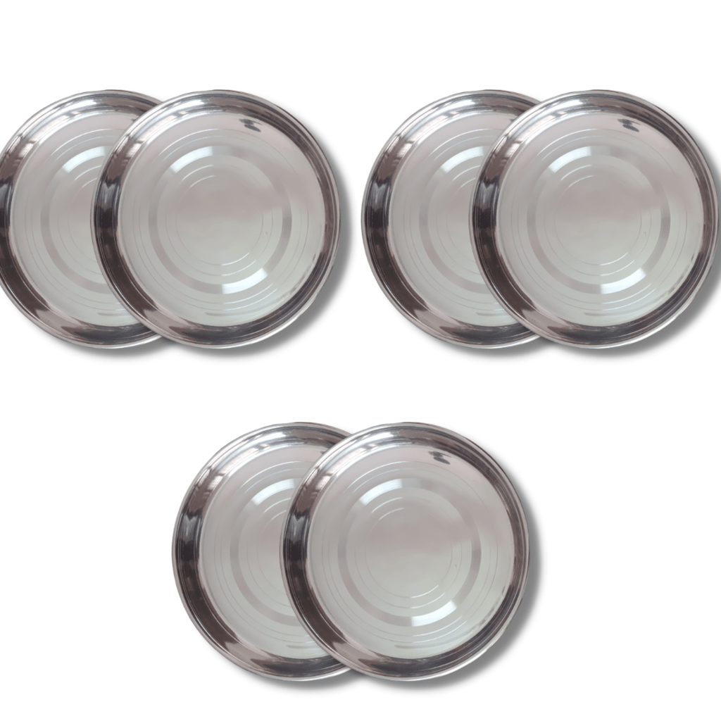 SHINI LIFESTYLE Stainless Steel Plate, khumcha Thali, laser design, dinner plate 6pc