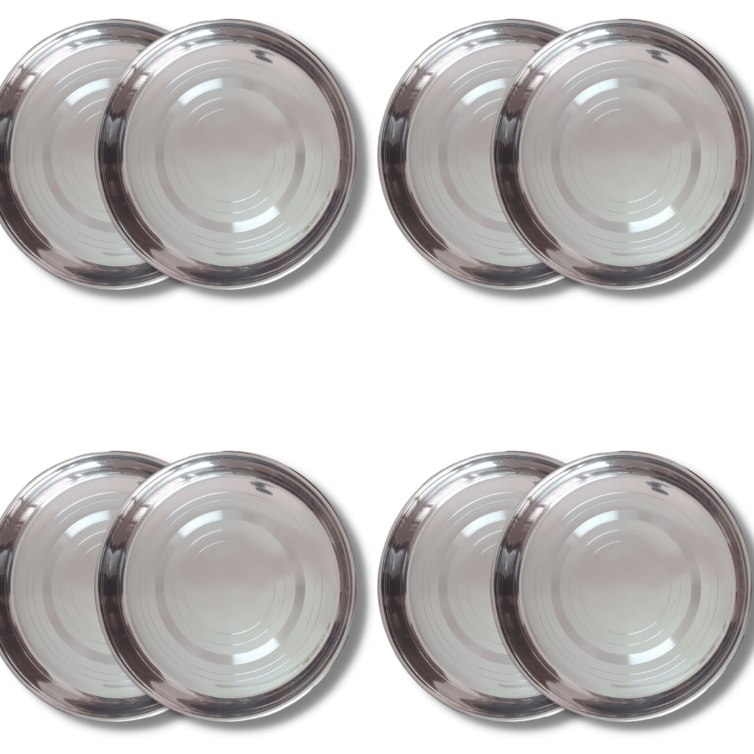 SHINI LIFESTYLE Stainless Steel Plate, khumcha Thali, laser design, dinner plate 8pc