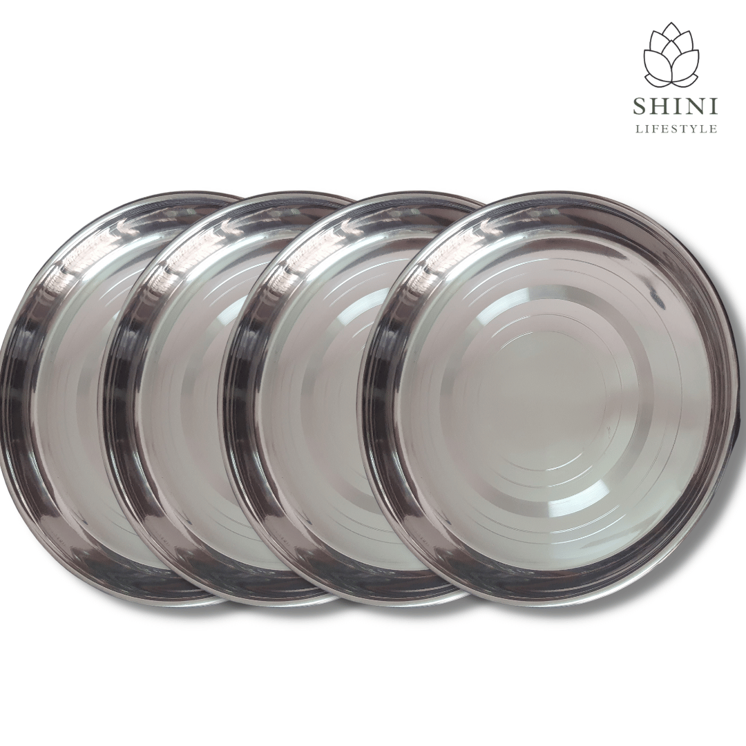 SHINI LIFESTYLE Stainless Steel Plate, khumcha, Thali, laser design, full size dinner plate 4pc