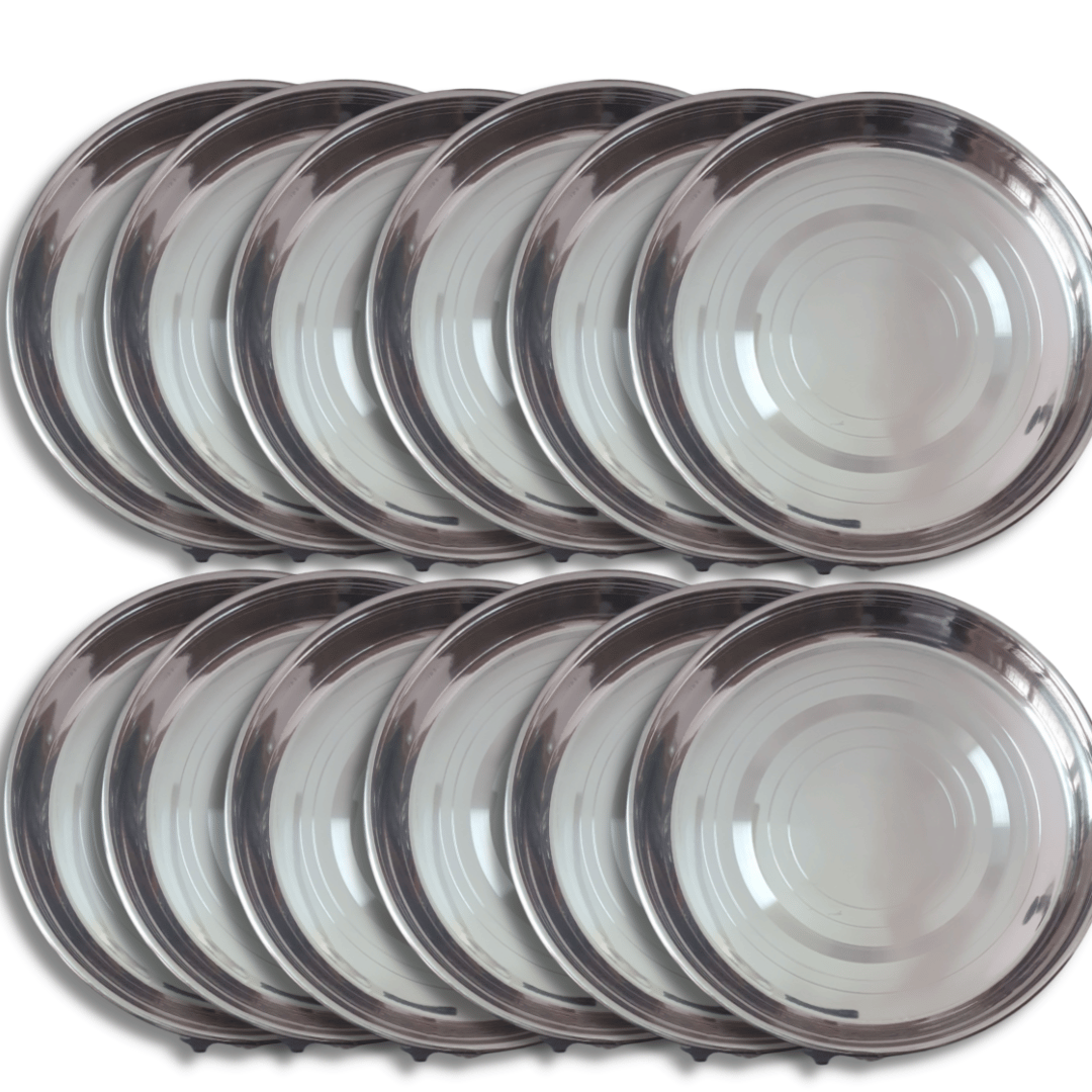 SHINI LIFESTYLE Stainless Steel Plate, khumcha Thali, laser design, dinner plate 12pc