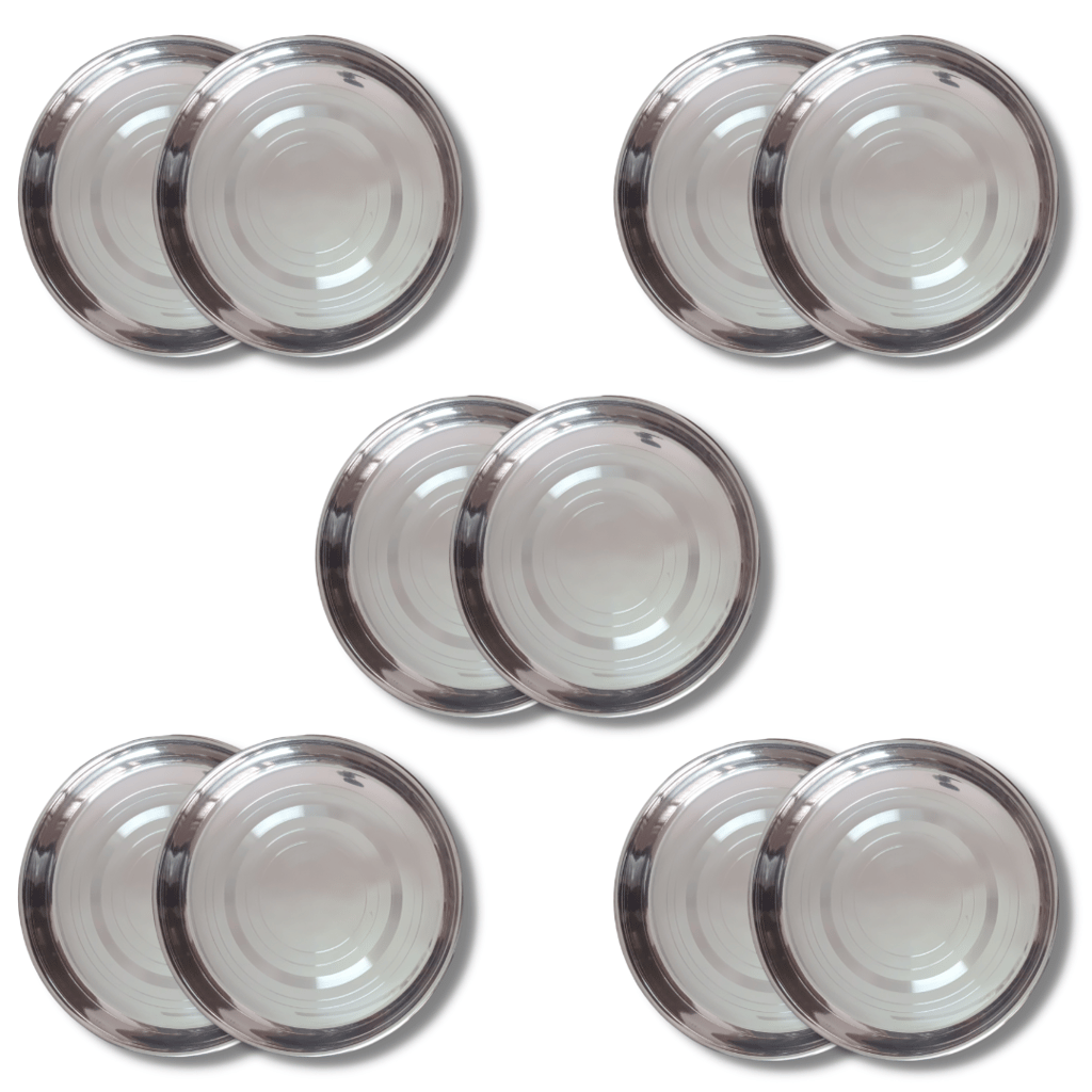 SHINI LIFESTYLE Stainless Steel Plate, khumcha, Thali, laser design, full size dinner plate 10pc