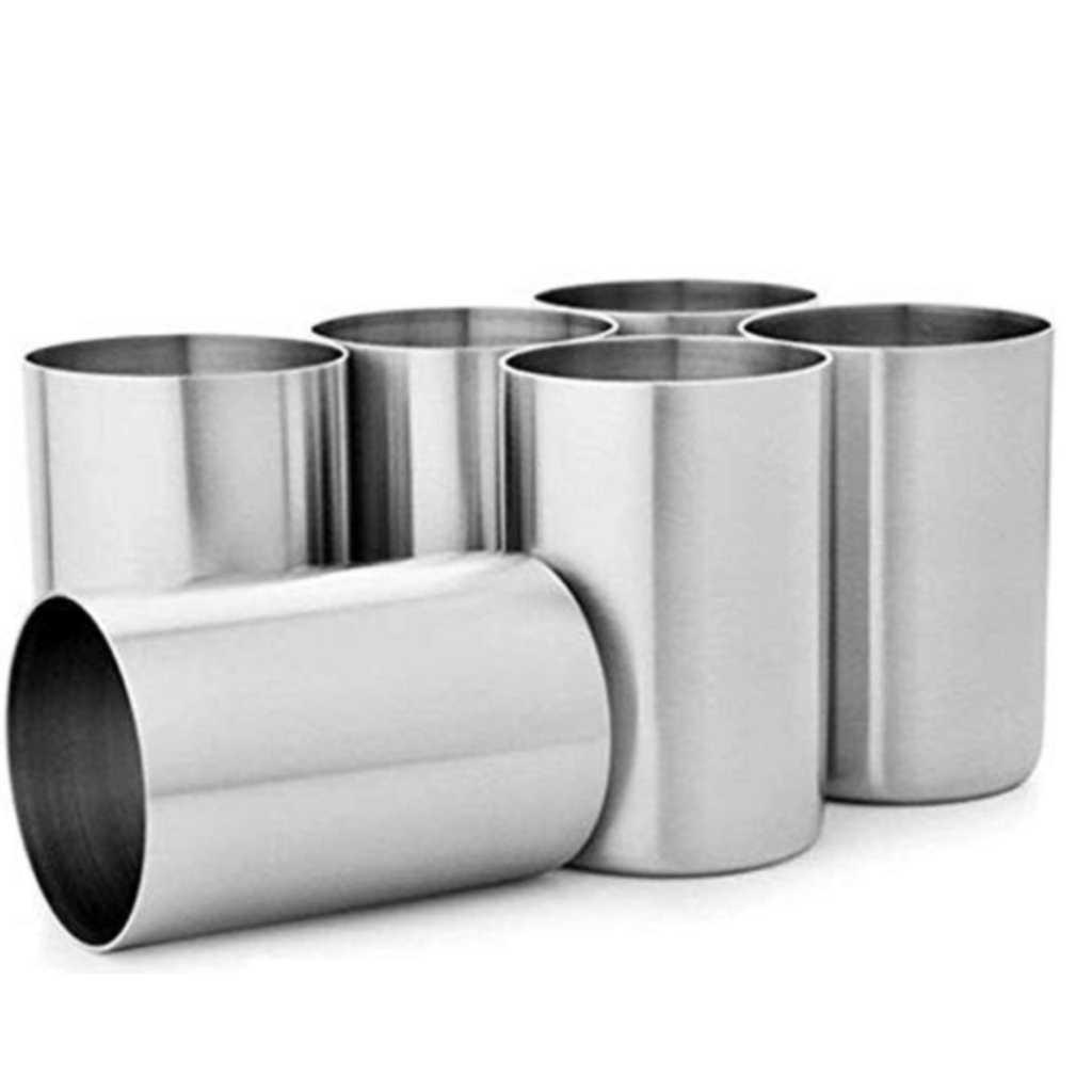 SHINI LIFESTYLE (Pack of 6) Stainless Steel Heavy Gauge Glass Set Water/Juice Glass (350 ml, Steel, Silver)