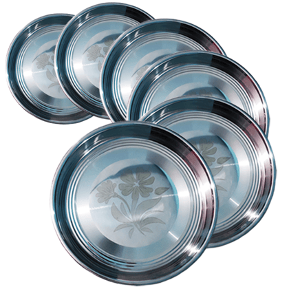 SHINI LIFESTYLE Stainless steel floral Dinner Plate (Pack of 6)
