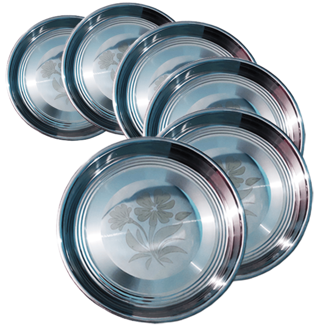 SHINI LIFESTYLE Stainless steel floral Dinner Plate (Pack of 6)