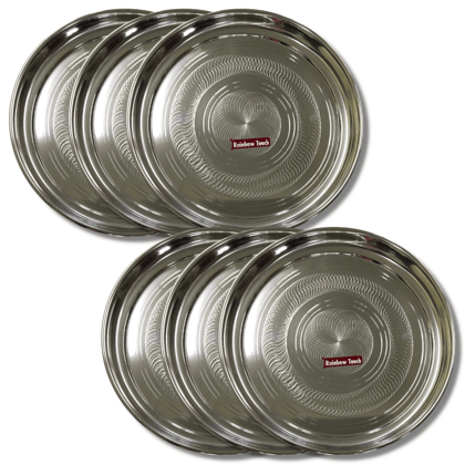 SHINI LIFESTYLE Stainless Steel Plate, Heavy gauge, laser design, 30cm Dinner Plate (Pack of 6)