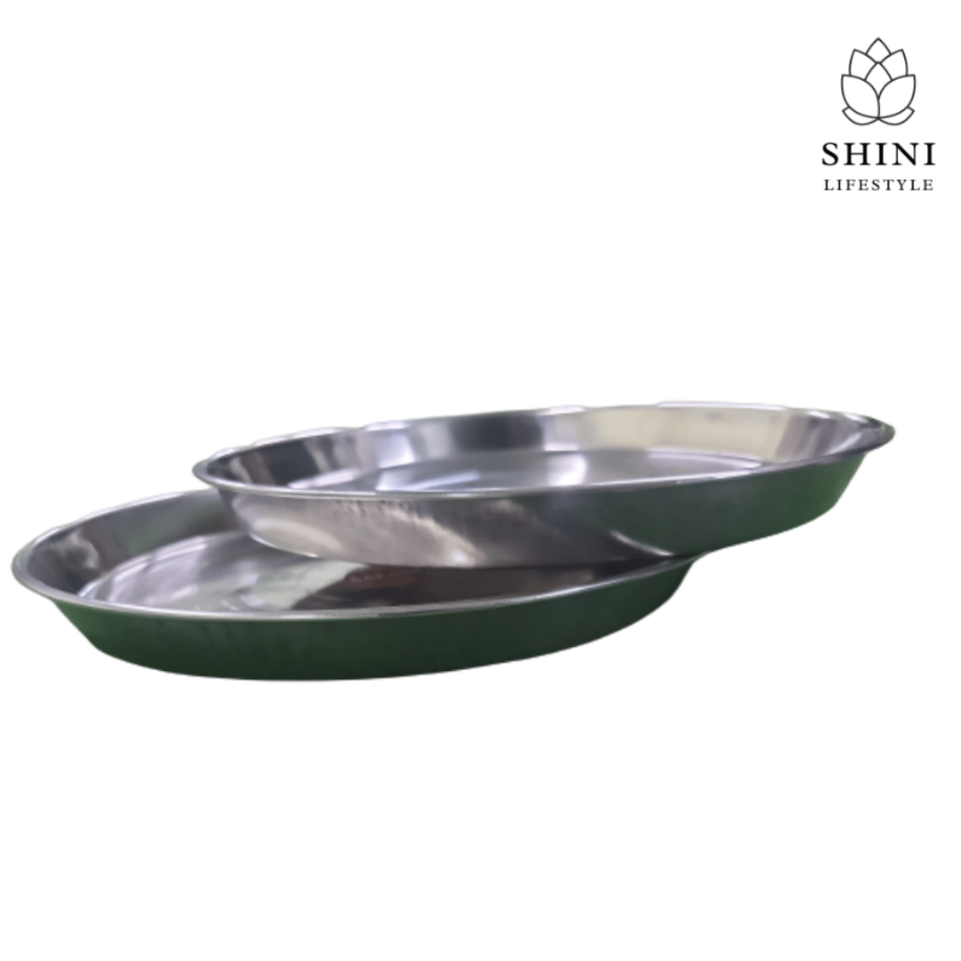 SHINI LIFESTYLE Stainless Steel Plate, Round, Stainless , 30 cm Dining Dinner Plate (Pack of 2)