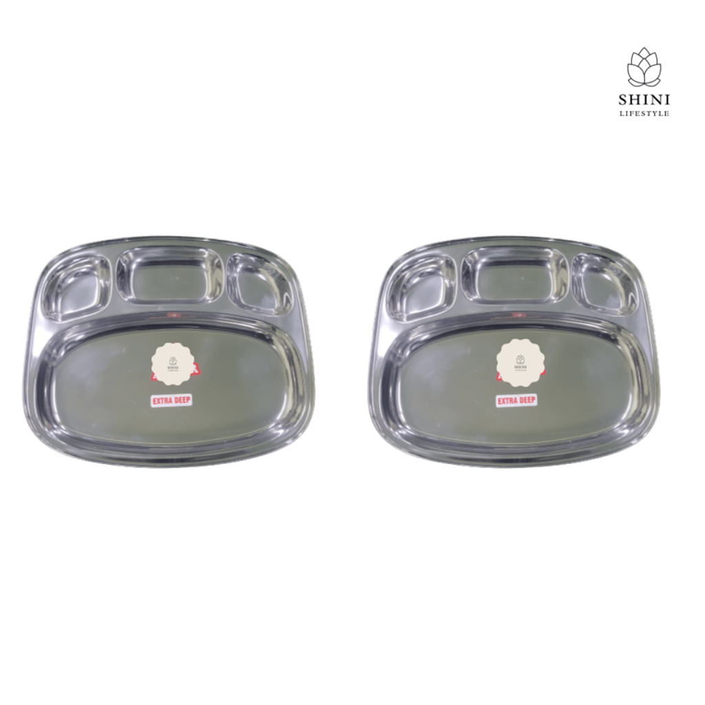 SHINI LIFESTYLE Bhojan Thal, 4 column, Stainless Steel Plate for dining, Super Premium Quality Dinner Plate (Pack of 2)