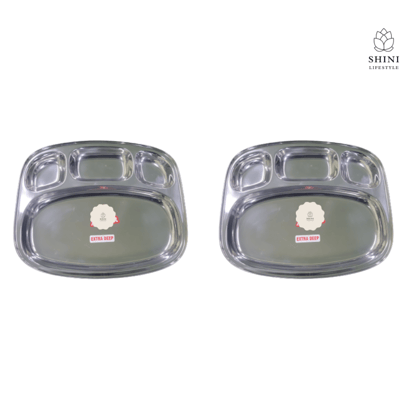 SHINI LIFESTYLE Bhojan Thal, 4 column, Stainless Steel Plate for dining, Super Premium Quality Dinner Plate (Pack of 2)