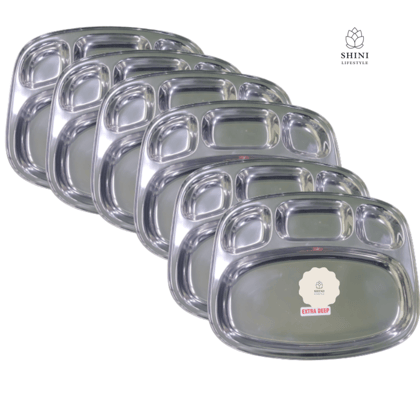 SHINI LIFESTYLE Bhojan Thal, 4 column, Stainless Steel Plate for dining, Super Premium Quality Dinner Plate (Pack of 6)