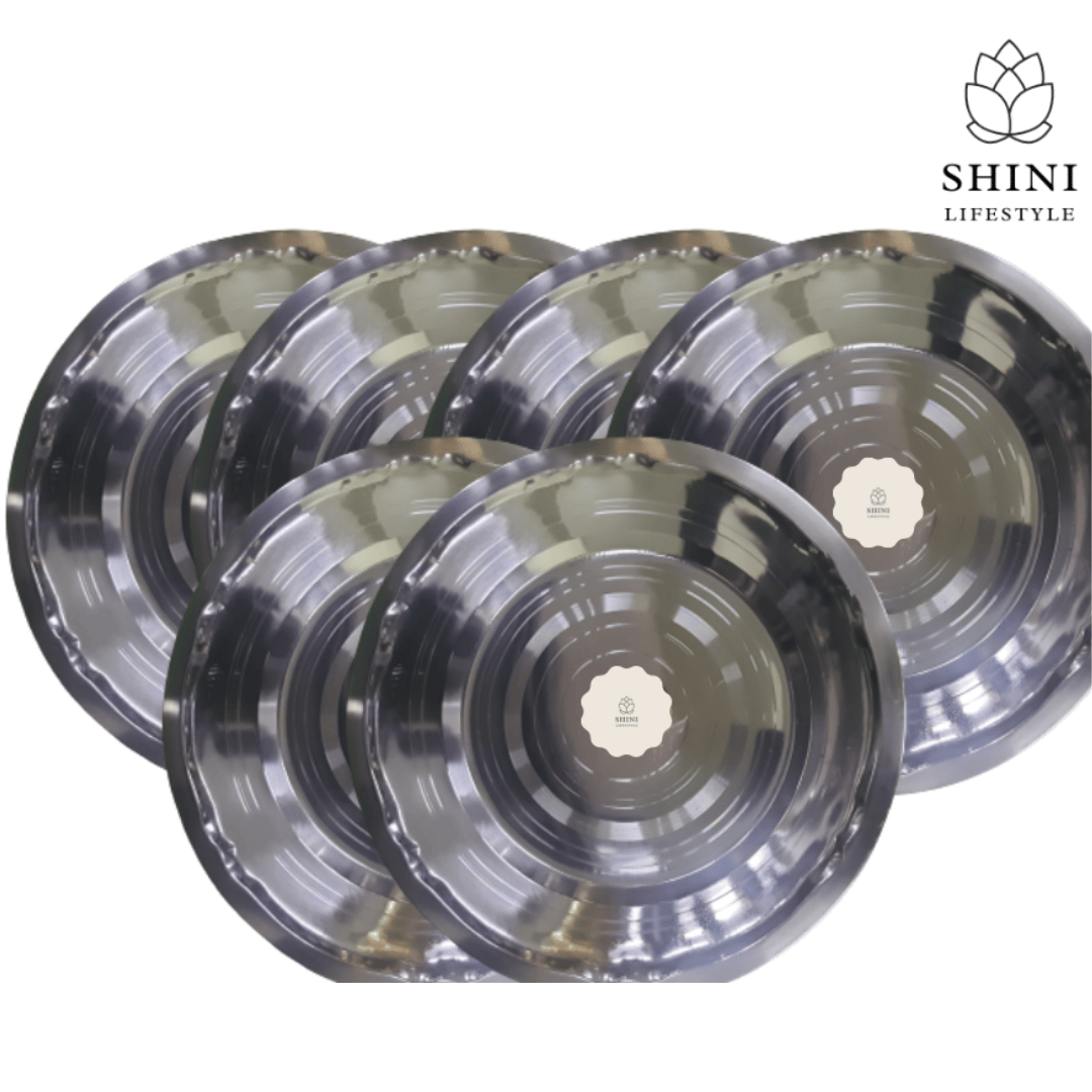 SHINI LIFESTYLE Stainless Steel Plate, 26 cm Plates for dining, laser design Rice Plates (Pack of 6)