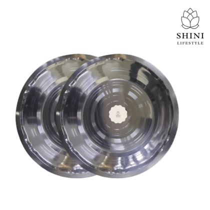 SHINI LIFESTYLE Stainless Steel Plate, 26 cm Plates for dining, laser design Rice Plates (Pack of 2)