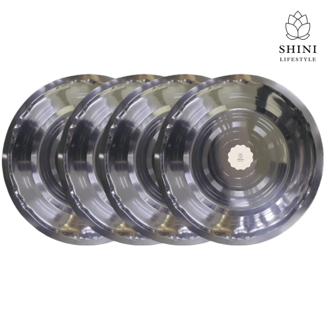 SHINI LIFESTYLE Stainless Steel Plate, 26 cm Plates for dining, laser design Rice Plates (Pack of 4)