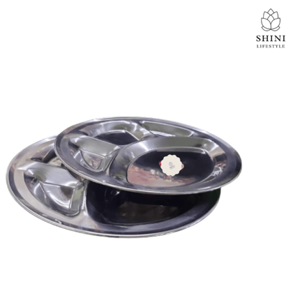 SHINI LIFESTYLE Bhojan Thal, 4 column, Stainless Steel Plate for dining,Thali Sectioned Plate (Pack of 2)