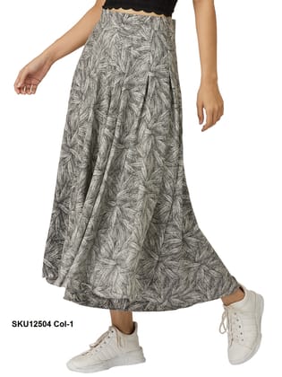 Women's Grey Printed Polyester Palazzo Pants