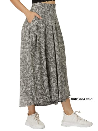 Women's Grey Printed Polyester Palazzo Pants