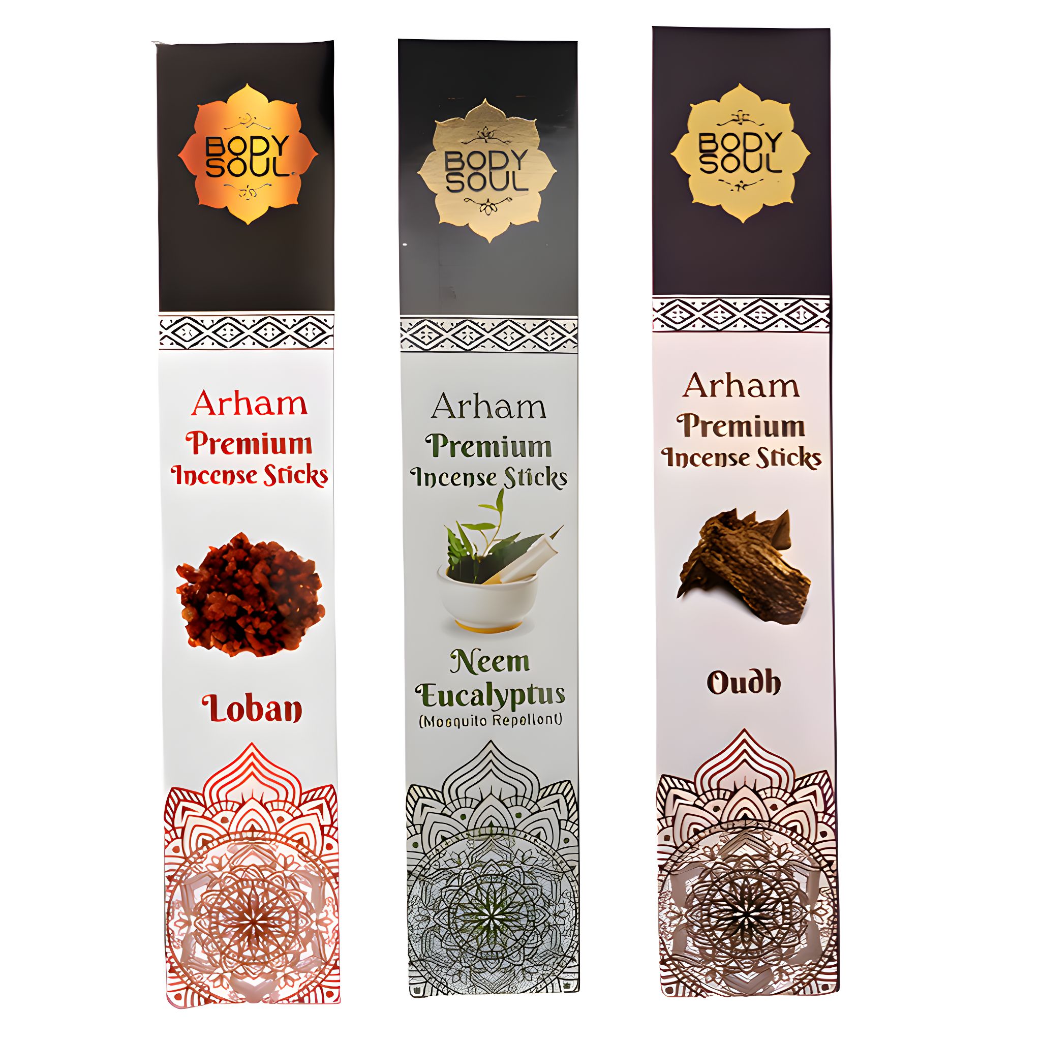 Bodysoul Premium Incense Sticks- Oudh Loban Neem Eucalyptus|Charcoal Free|100% Natural