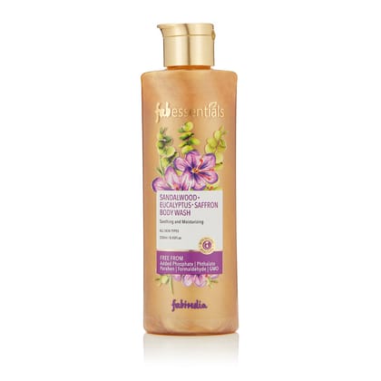 Fabessentials Sandalwood Eucalyptus Saffron Body Wash | with Cocoa Seed Butter | for Cleansing, Soothing & Moisturising Skin - 250 ml