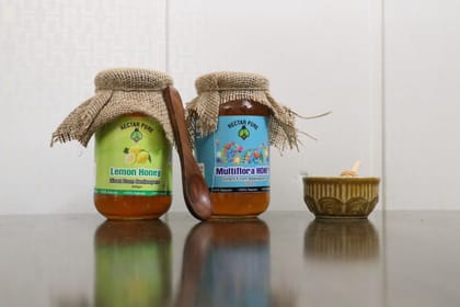 Honey Combo pack (Lemon Honey & Multiflora Honey) with wooden spoon