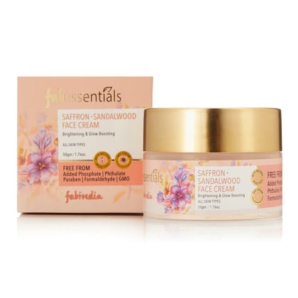 Fabessentials Saffron Sandalwood Face Cream | with Allantoin, Kokum Butter, Murumuru Seed Butter & Gold Radiance | for Bright, Radiant & Glowing Skin | 3-in-1 Day Cream to Moisturise, Glow & Prime with One Cream - 50gm