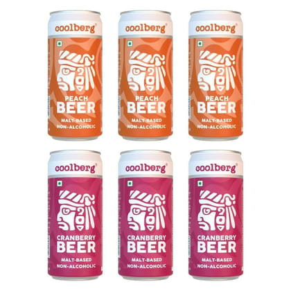 Coolberg Non Alcoholic Beer Assorted Flavors 300ml CANs - Pack of 6 (300ml x 6) Peach & Cranberry