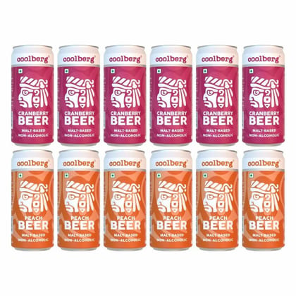 Coolberg Non Alcoholic Beer Assorted Flavors 300ml CANs - Pack of 12 (300ml x 12) Peach & Cranberry